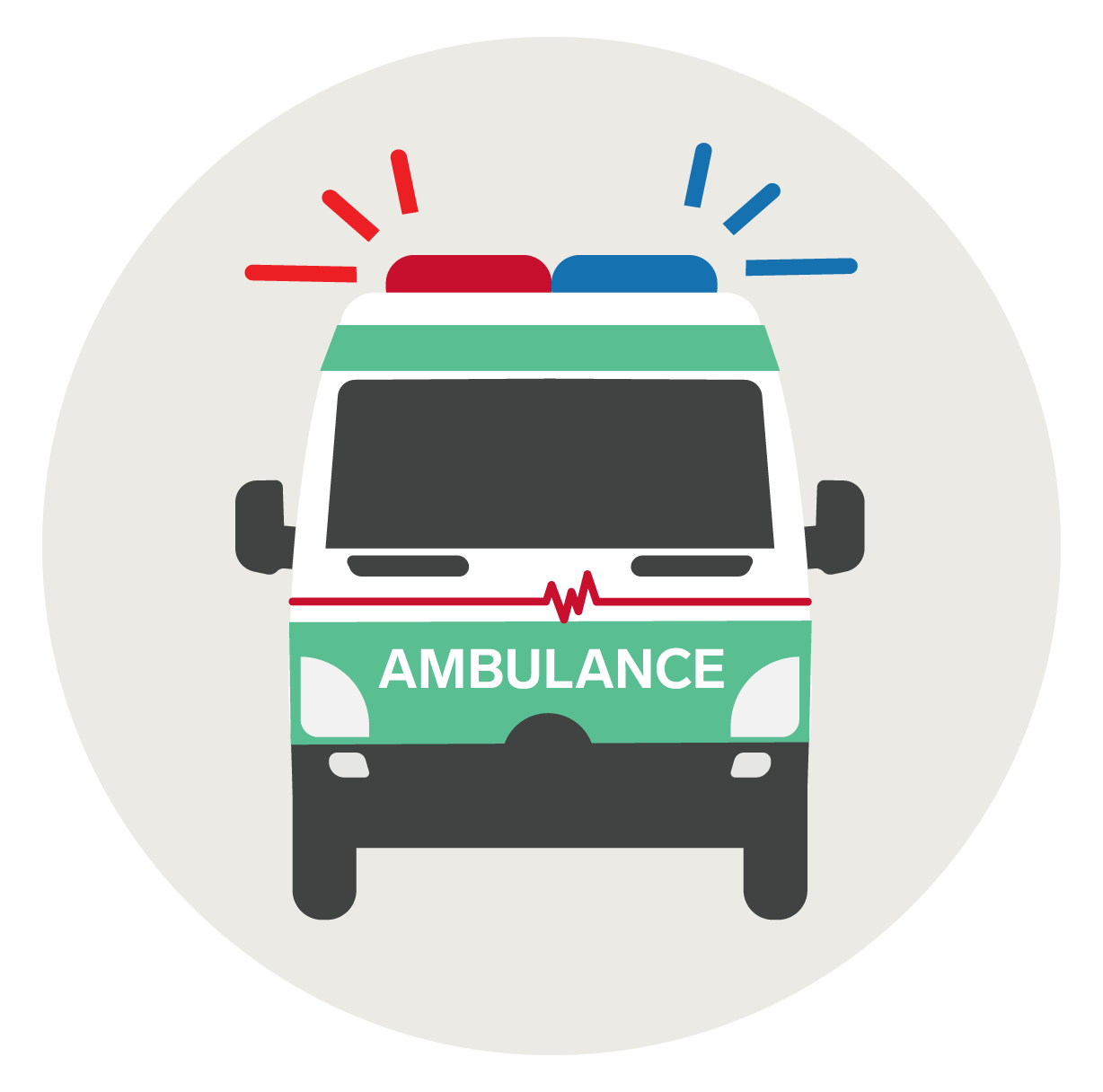front of ambulance in animated graphic style